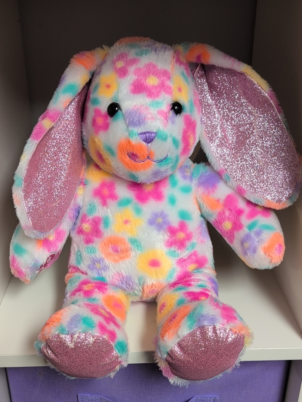 Build A Bear Pawlette Bunny Spring Floral Glitter Ears And Feet Collectible 15"